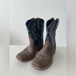 Ariat Boot Kid’s US 3 Earth And Black W Blue Accents Tombstone Western 10012794